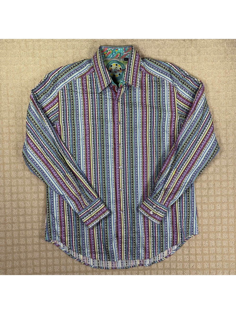 Robert Graham Multicolour Geometric Stripe Cotton Shirt L